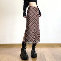 Women's Plaid Preppy Chiffon Skirts (Long)