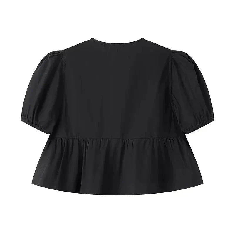 Women's Blouse XS-L Puffed Sleeves T-Shirts