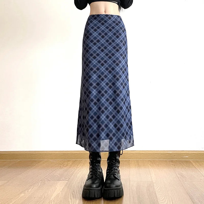 Women's Plaid Preppy Chiffon Skirts (Long)